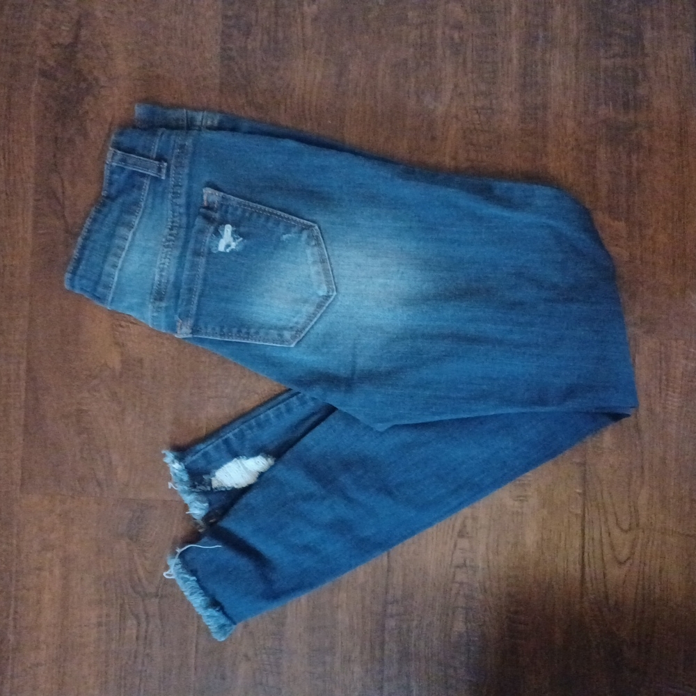 ENJEAN Denim Co. Distressed Skinny Jean with Raw Hem